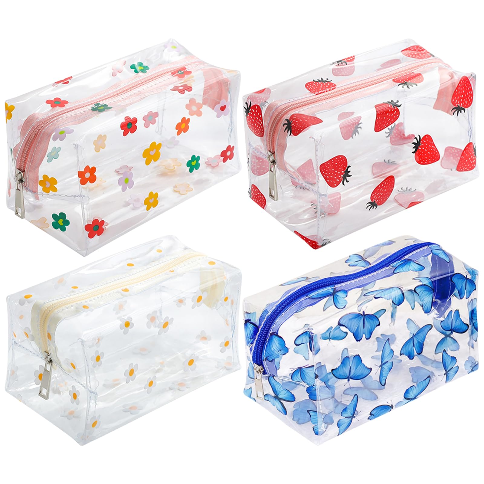 DAVBNM 4 pcs Clear Pencil Case, Cosmetic Bag Makeup Bag, Transparent Pencil Case, Stationery Pouch, Waterproof Pencilcase for Women Girls Travelling Office School Home Use