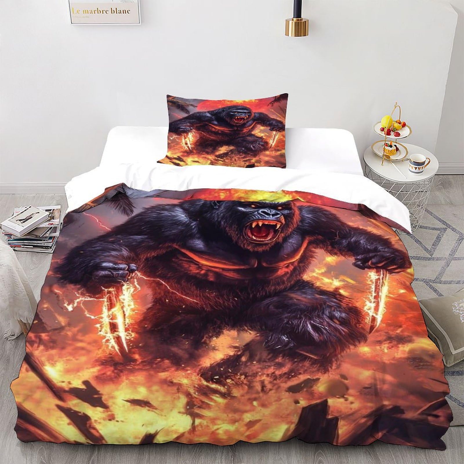 Housse de couette 135x200 gorille thème animal sauvage parure de lit microfibre avec fermeture