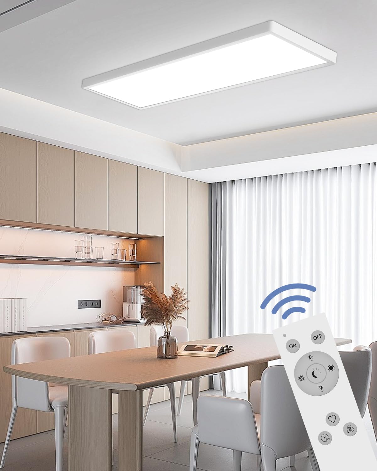 Bowfar Plafón LED rectangular con mando a distancia, atenuador 3000K-6500K, luminaria de techo LED ultrafino, 4000LM 40W con retroiluminación para salón, dormitorio, oficina, 80 x 25 x 3,3 cm, color