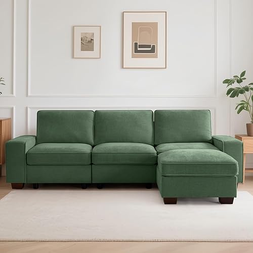 Miniatura 27 de TEKAMON Sofá Modular de 100" con Almacenamiento en los Asientos, Cómodo Sofá de Tela Chenilla de 3 Plazas para Sala de Estar, Oficina, Apartamento