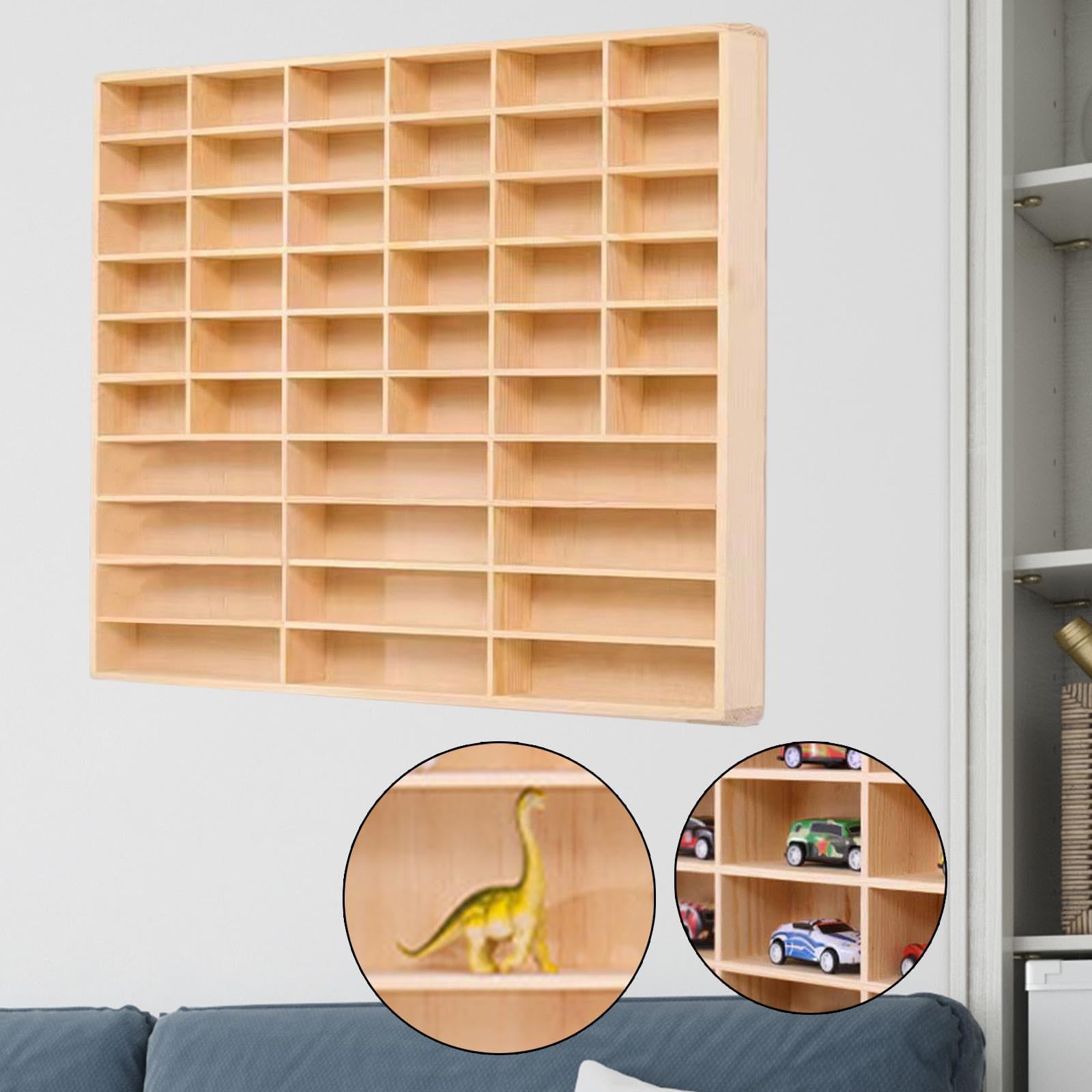 Holzregal für Modellautos mit Differenzierten Ablagen, Halterung für Actionfiguren, Miniatur Vitrinenschrank Zur Wandmontage, 58 cm X 47 cm X 4.9