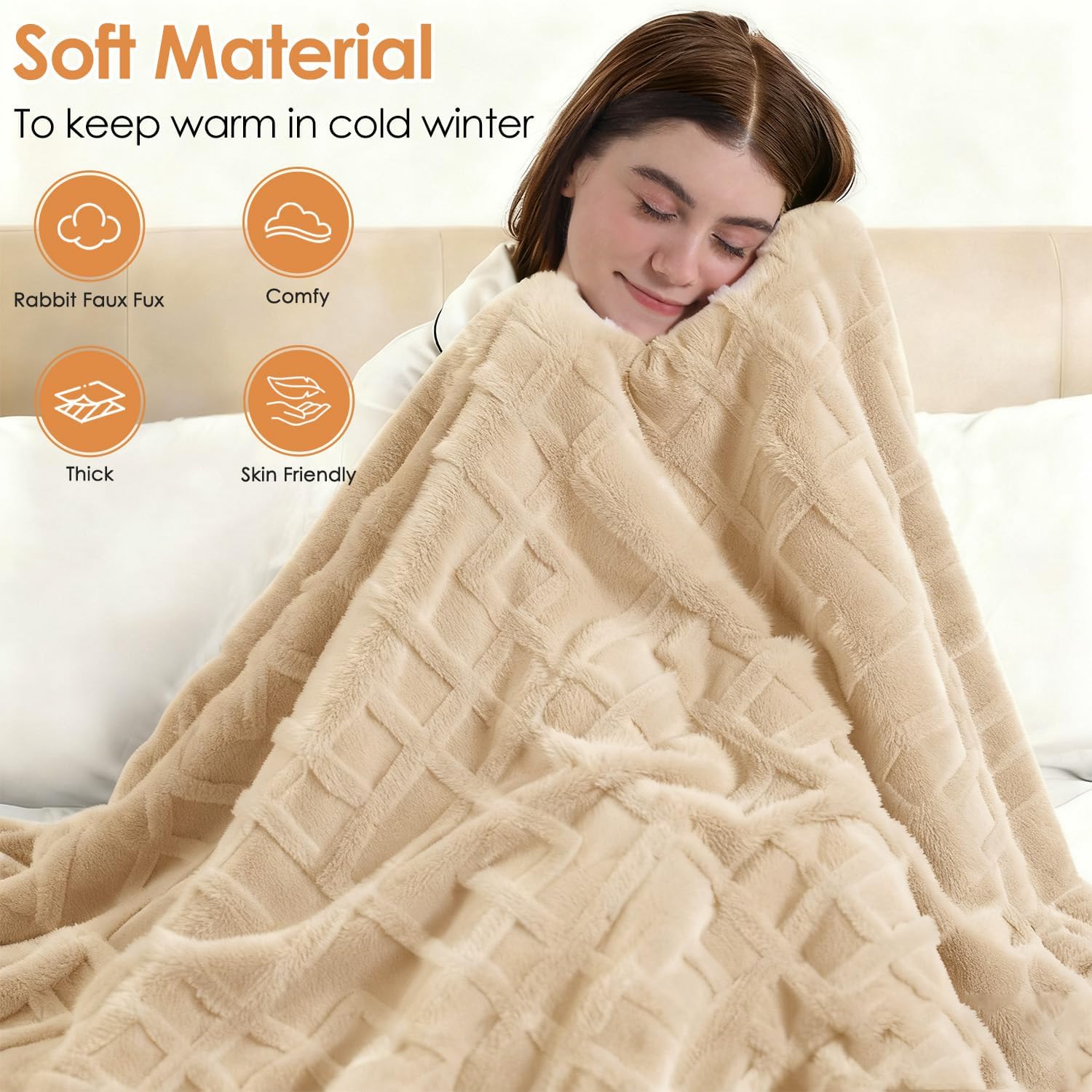 ESTINGO Electric Throw Heated Blanket, Heating Blanket Throw 4 Hours Auto-Off 5 Heat Levels Over-Heat Protection Luxury Faux Fur Sherpa Heater Electric Blanket ETL Certification, 50" x 60" Milk Coffee - Image 3