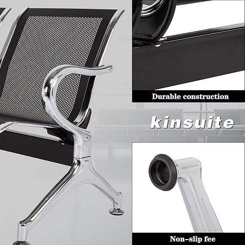 Miniatura 5 de Kinsuite Banco de recepción del aeropuerto, sillas de invitados de 2 asientos con brazos para oficina, banco, hospital, color negro Negro -,Pu