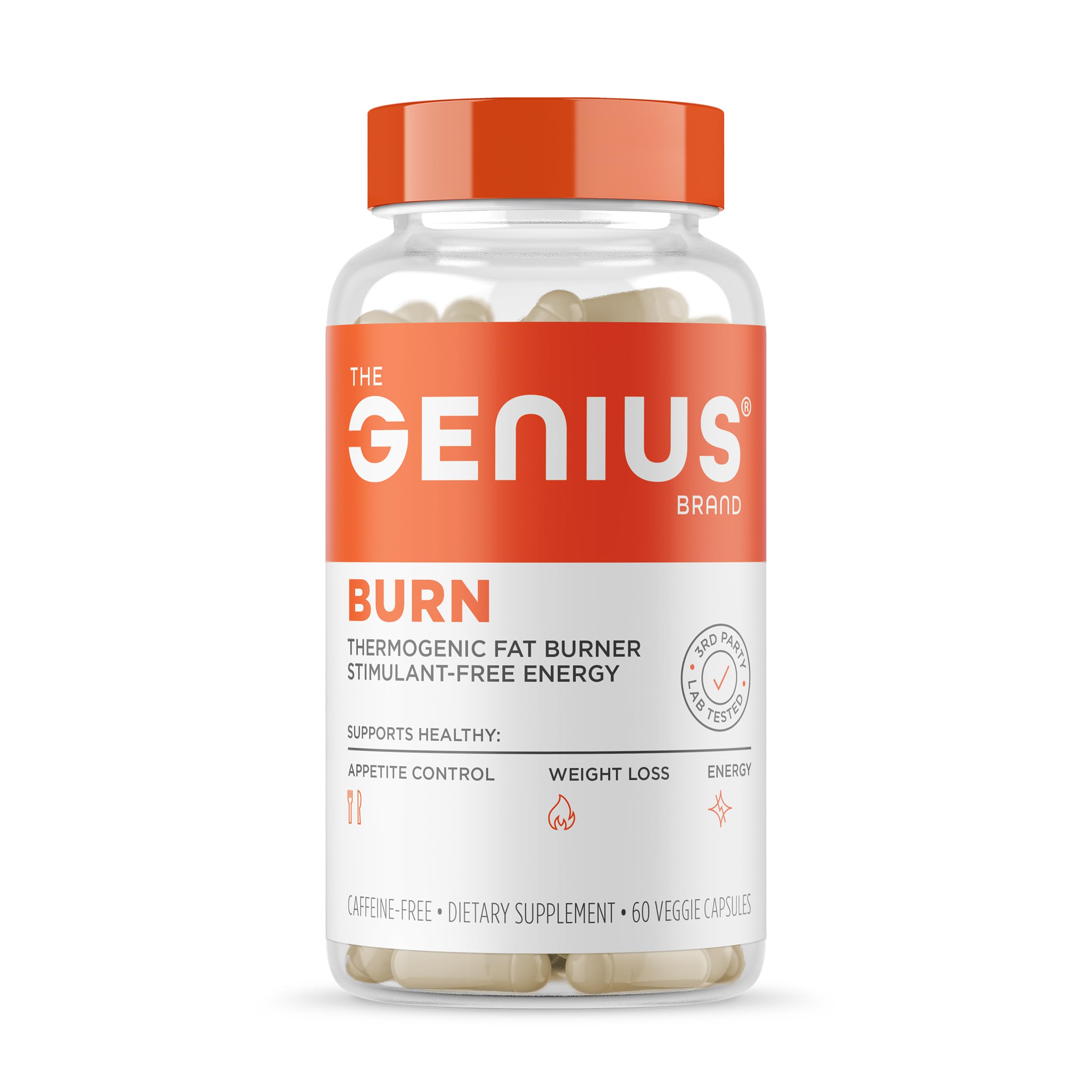 Genius Thermogenic Fat Burner, 60 Diet Veggie Pills - Weight Loss & Metabolism Supplement, Appetite Suppressant & Energy Booster - Caffeine-Free Nootropic Focus & Brain Boost - Ashwagandha & TeaCrine