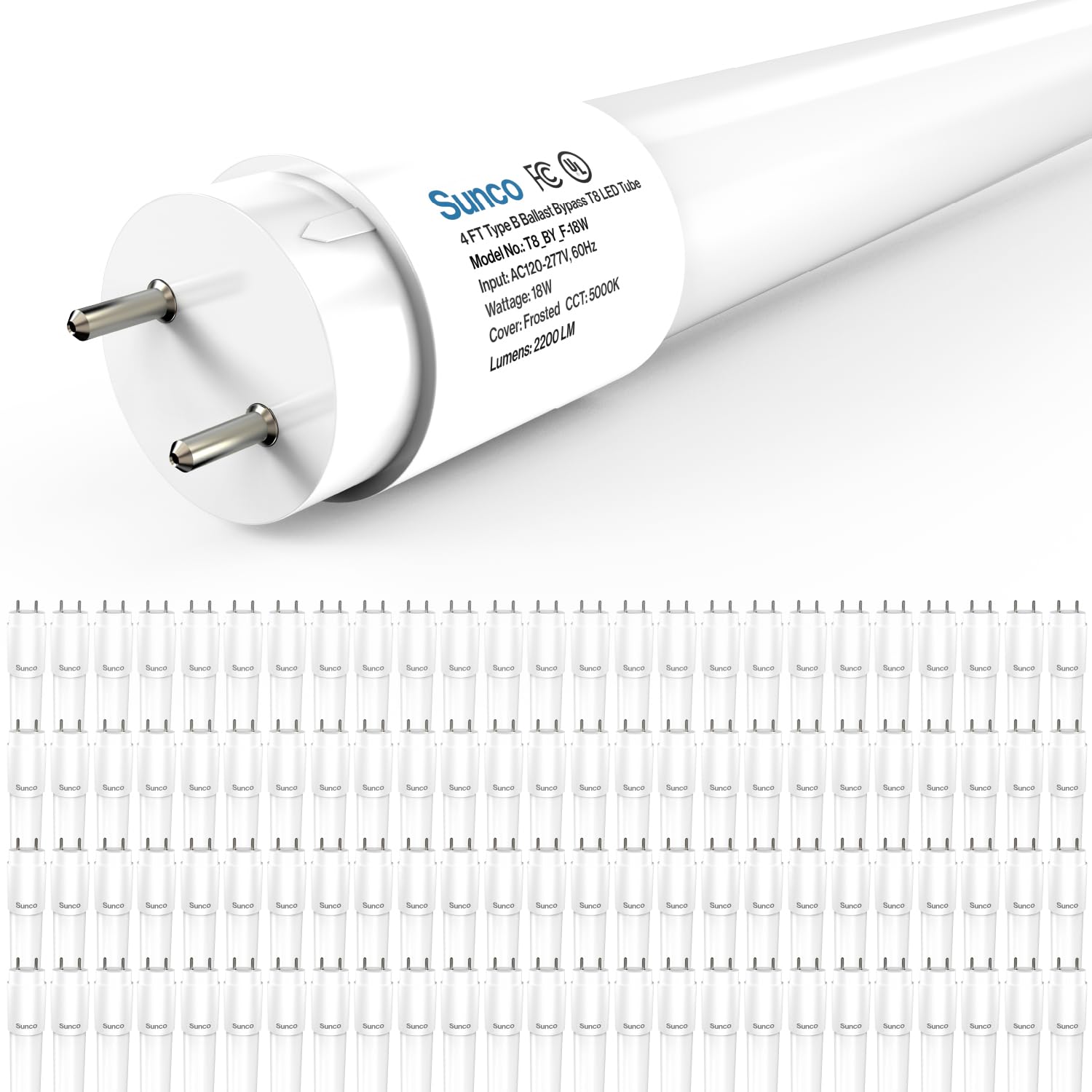 Sunco 100 Pack T8 LED Bulbs 4 Foot Tube Light Bulbs Ballast Bypass 48 Inch Fluorescent Replacement 2200