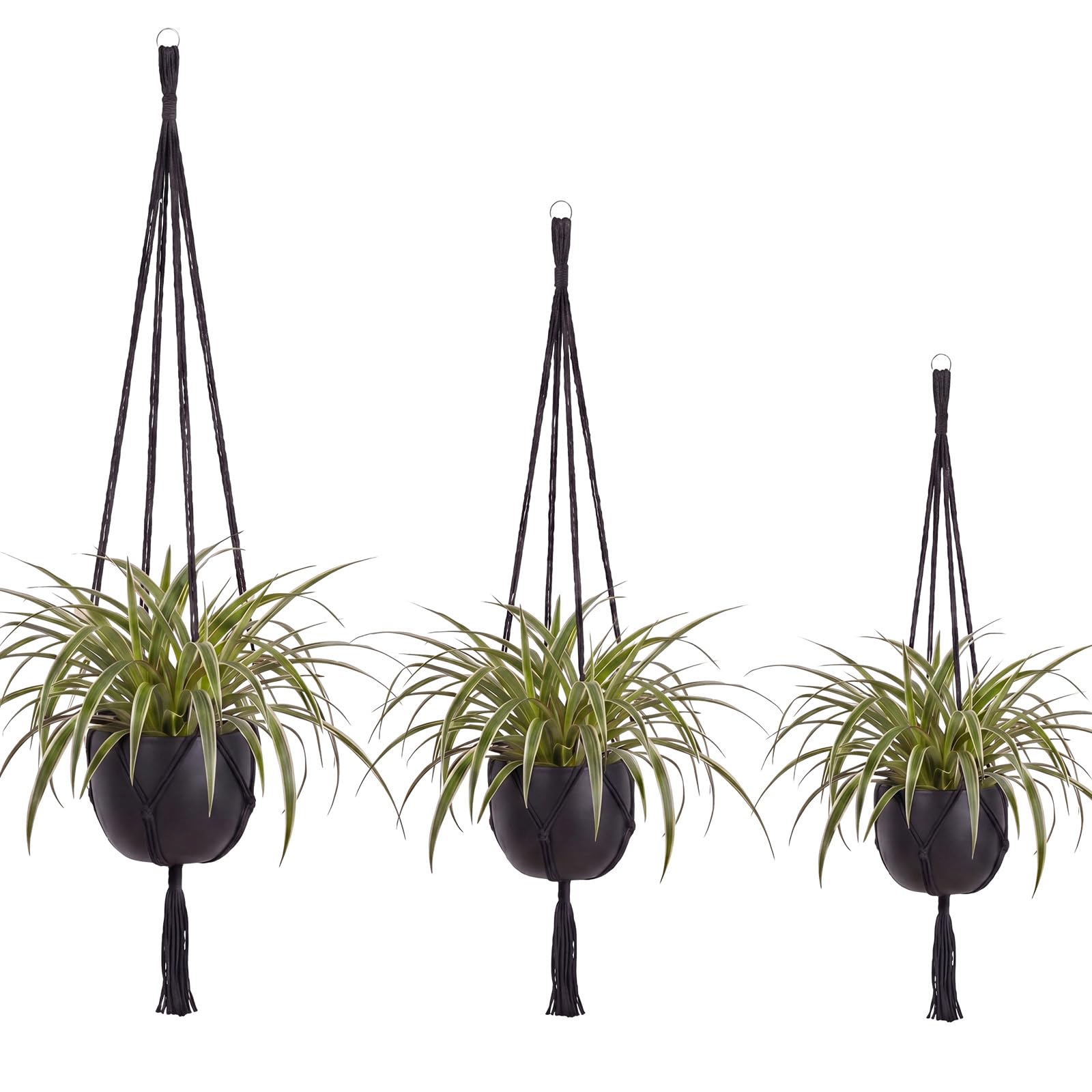 EBOOT 3 Pack 33 41 48 Inch Macrame Plant Hanger, Black, 4 Legs