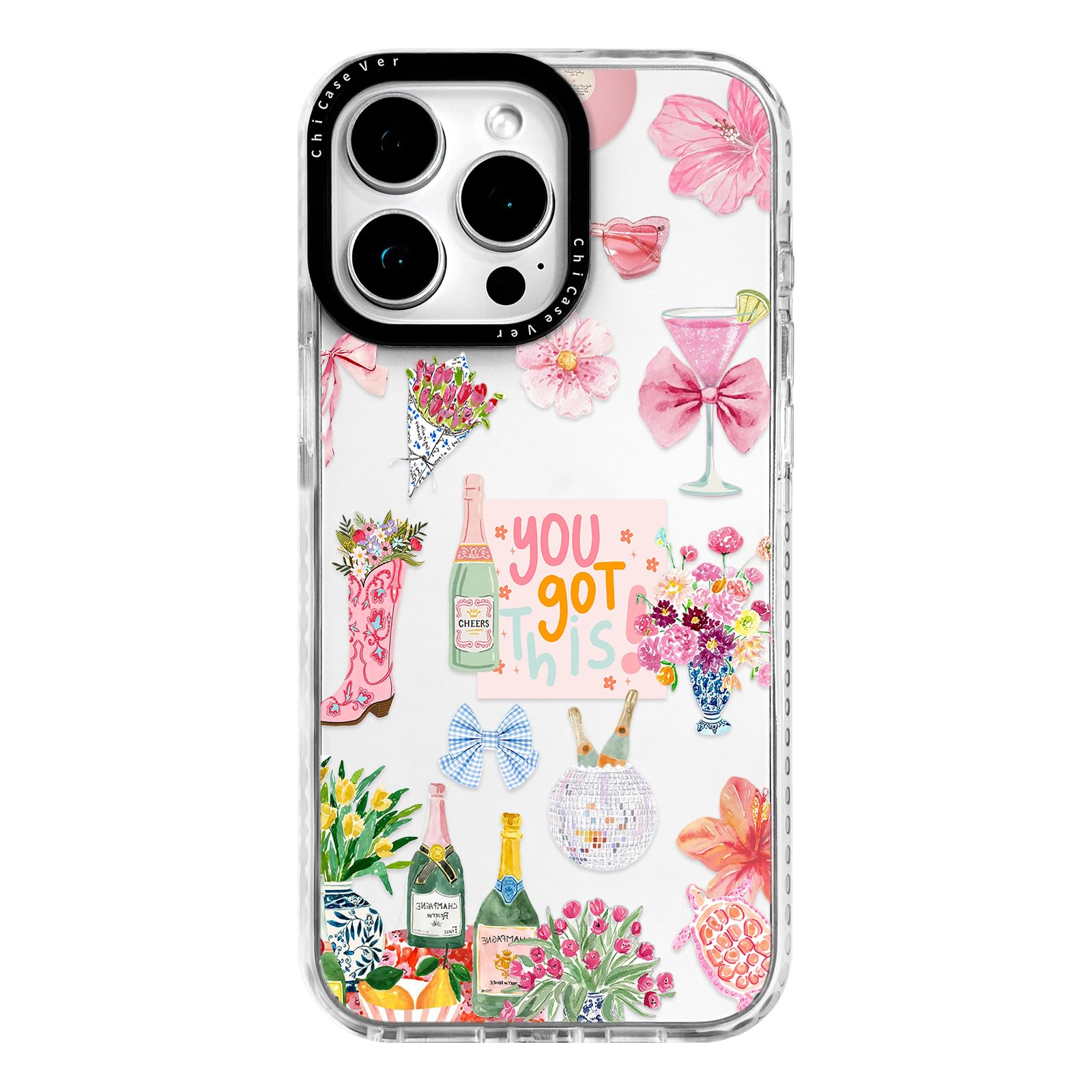 ChiCaseVer for iPhone 14 Pro Max Case, Floral Celebration Collage with You Got This, Military-Grade Drop Protection, Party Soft Slim TPU Protective