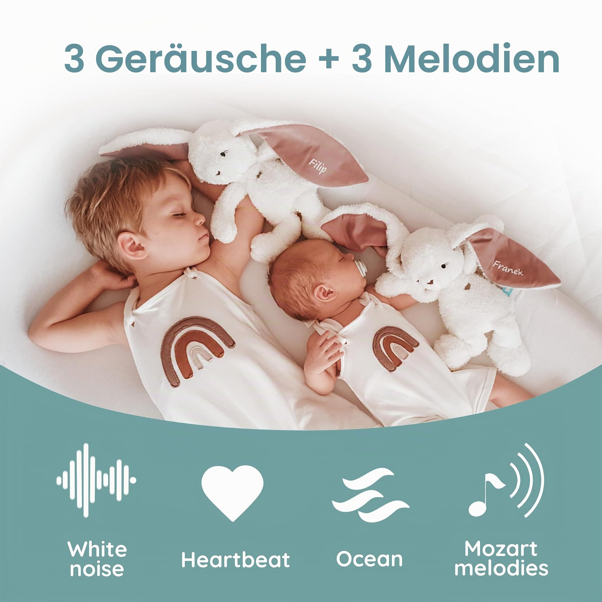 myHummy Bunny Ecru-Rosa Plüschtier mit weißem Rauschen mit App und Schlafsensor