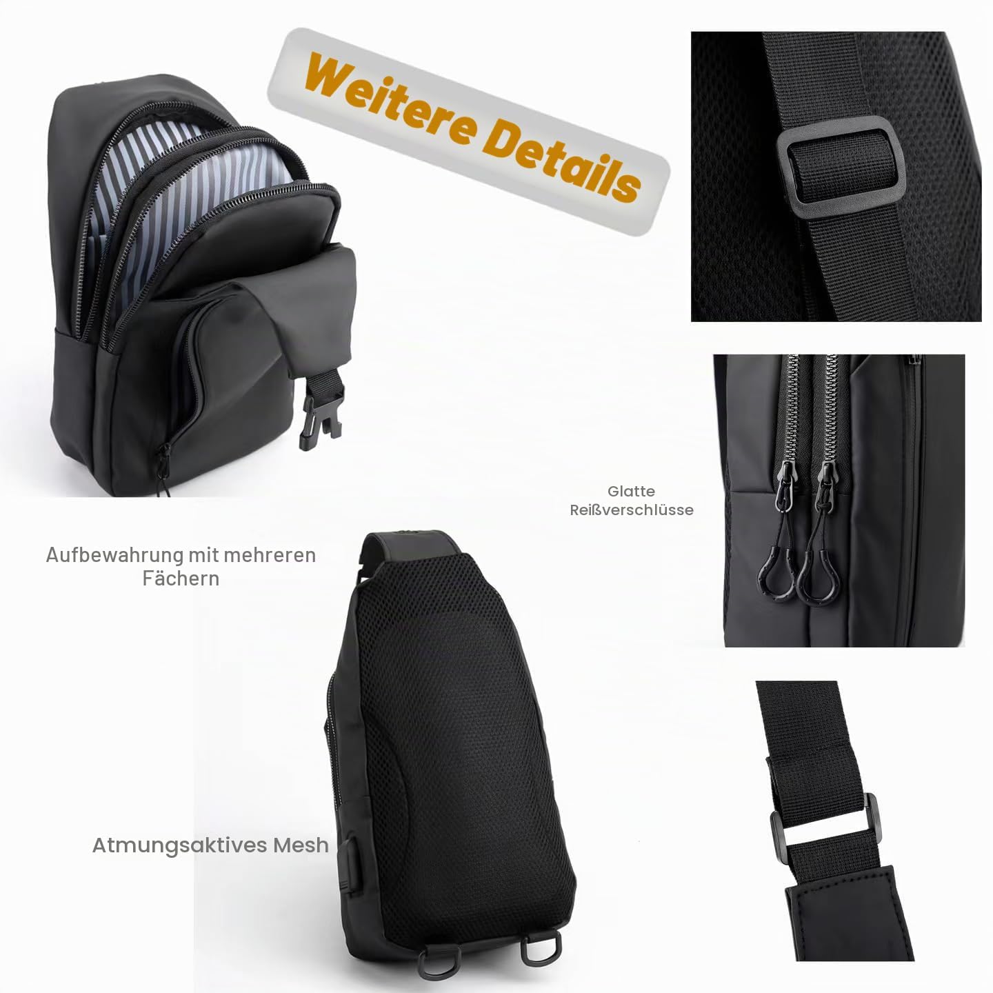 Luminzo Torba na ramię męska, mała, lekka i wodoszczelna torba Sling Bag dla mężczyzn, torba na klatkę piersiową/torba crossbody na podróż, festiwal, na co dzień, na wędrówki i jazdę na rowerze
