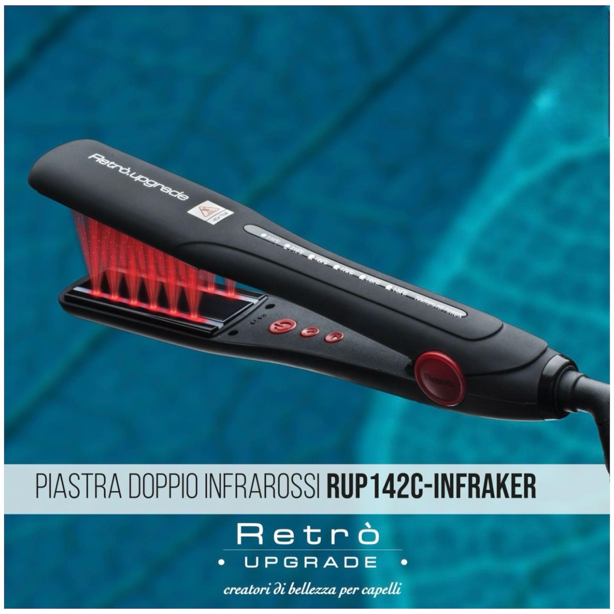 Plancha de pelo profesional Doble Infrarrojo 142CinfraKER, color negro - Placas de Cerámica Turmalina IÓNICA - Made Italy