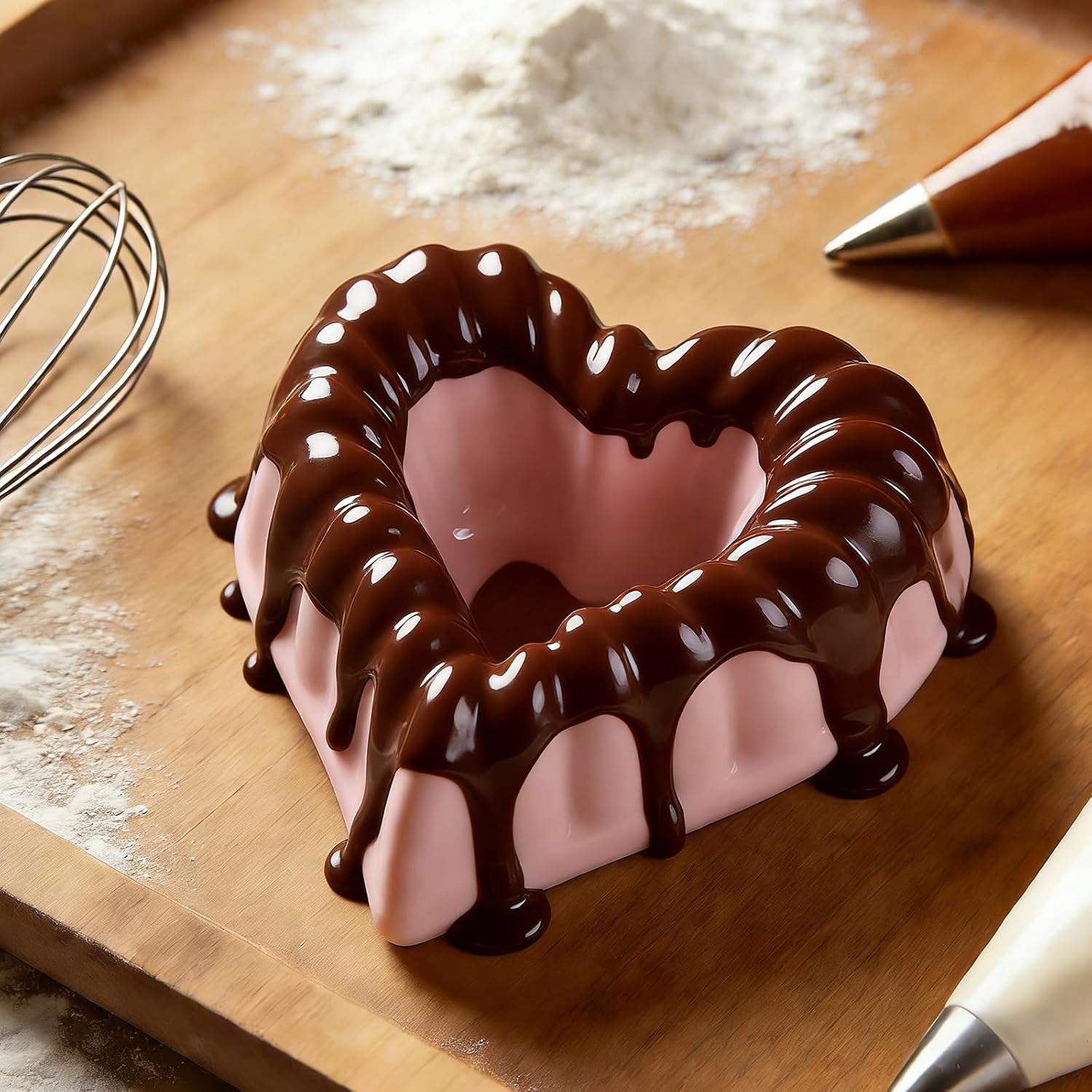 9 Inch Heart Shaped Silicone Buntz Cake Pan, Nonstick Fluted Jello Mold Tray for Baking Desserts, 9.1 x 8.7 x 3.4 inches