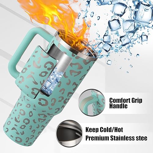 Miniatura 2 de Vaso, vaso de 40 onzas con asa y pajita, vaso de acero inoxidable con tapa y tapa para pajilla, taza de viaje aislada al vacío de doble pared, vaso