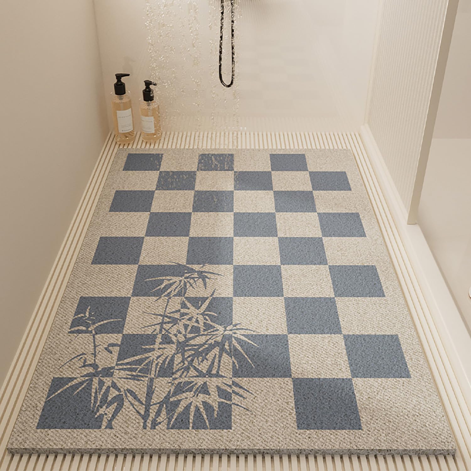 Tappeto Doccia Antiscivolo 60x120cm,Tappetino Doccia in Luffa,Tappeto Bagno Senza Ventose,Tappetino Vasca con Fori di Drenaggio,blu