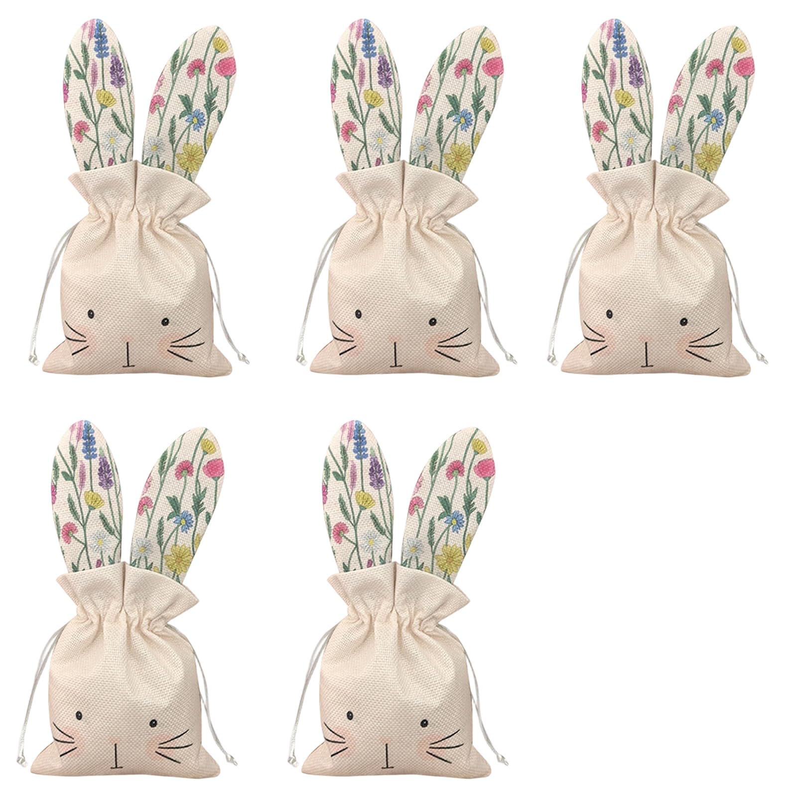 Kalttoy Of 2 Handcrafted Easter Flower Pouches with Rabbits Ears Drawstring Bags Decoration for Seasonal Celebration Easter