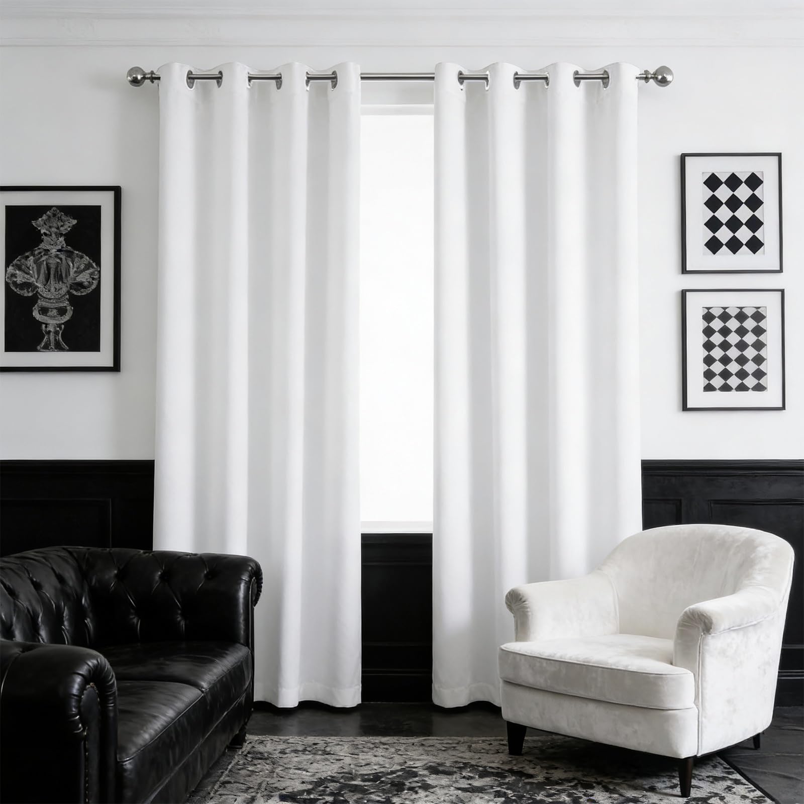 Rideaux opaque de salon et chambre blanc occultant et thermique 235x125