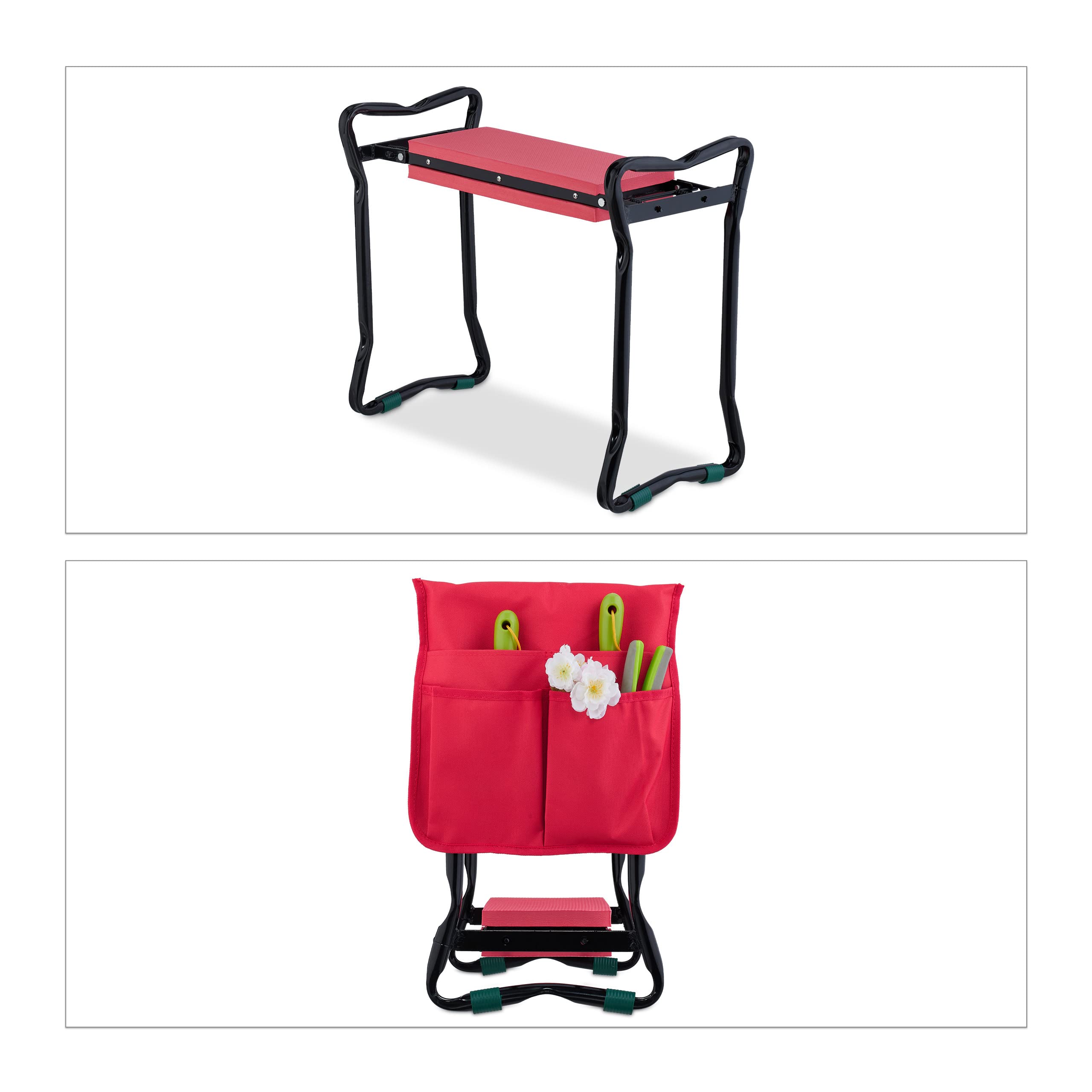 Relaxdays Tapis pour Le Jardinage, avec Pochettes, ménage Vos articulations, Charge Max. :150 kg, Pliable, Noir/Rouge