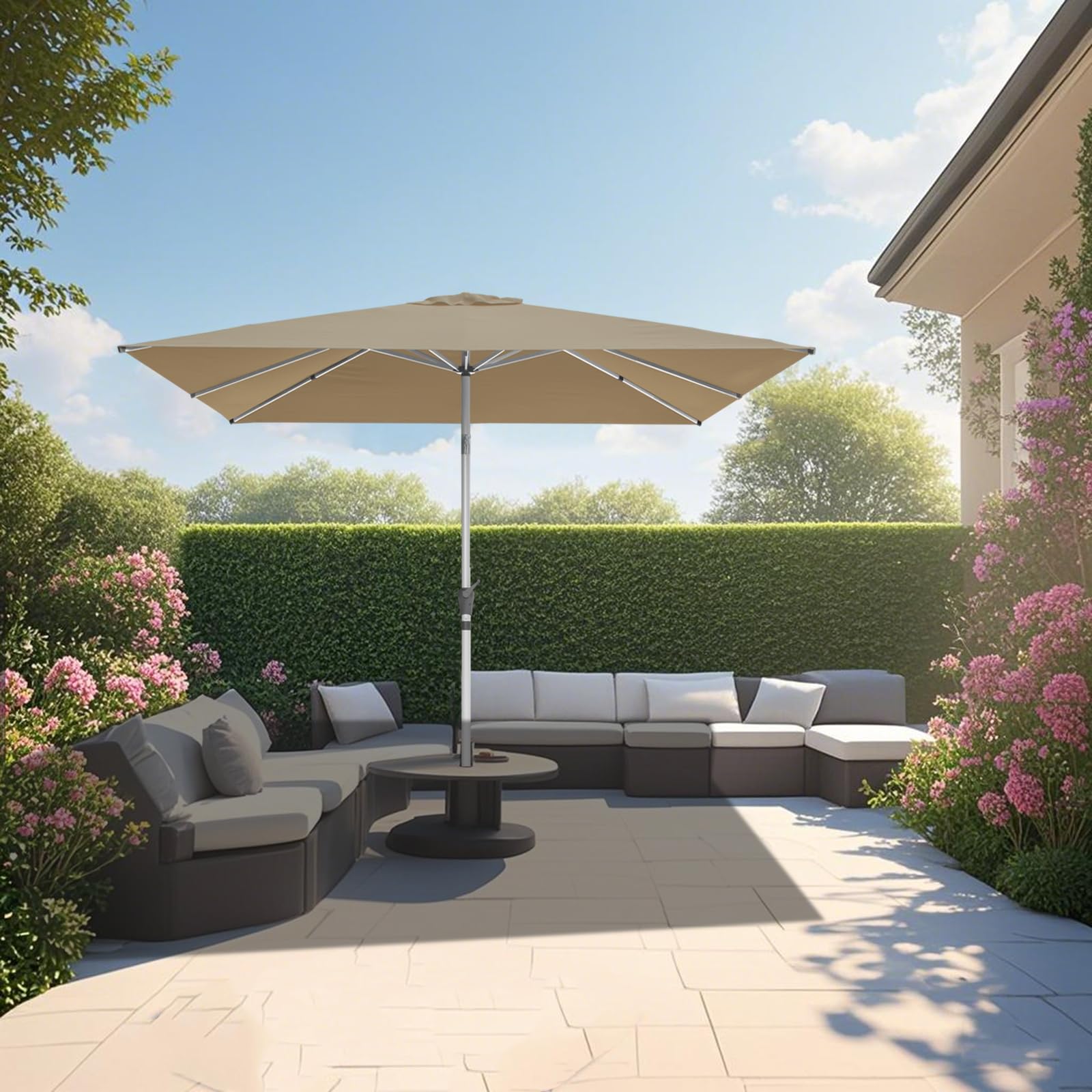 RANSENERS Parasol de Jardin 250 x 250 cm, Inclinable 30° des Deux Côtés, 8 Baleines, UV50+, pour Jardin, Terrasse, Café, Extérieur (Kaki)