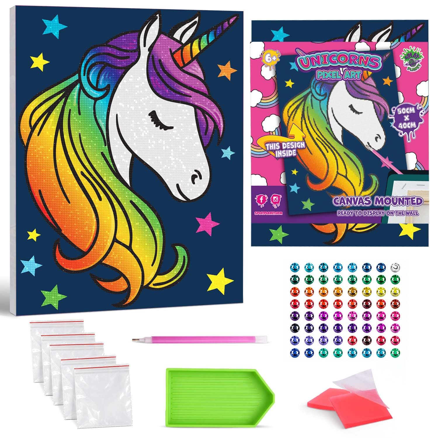 Splat Planet Unicorn Framed Diamond Painting Kit, Rhinestone, Framed Diamond Art, 5D Diamond Painting Kit, Home Wall Decoration, Arts and Crafts for Adults, Kids, 30x40cms