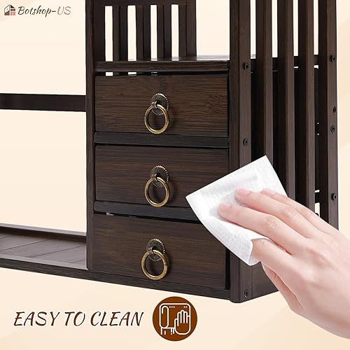 Miniatura 7 de Gdrasuya10 Estantería de escritorio con 3 cajones de bambú de 2 niveles, estantes de escritorio de oficina de escritorio, contenedor de