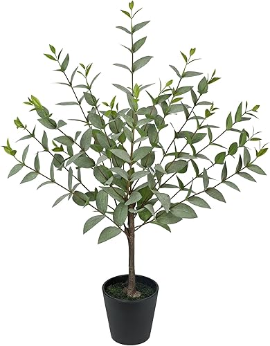 Miniatura 7 de Briful Planta falsa de eucalipto de 15.7 pulgadas en jarrón, tallos de eucalipto realistas en maceta negra, bonita planta de eucalipto sintético