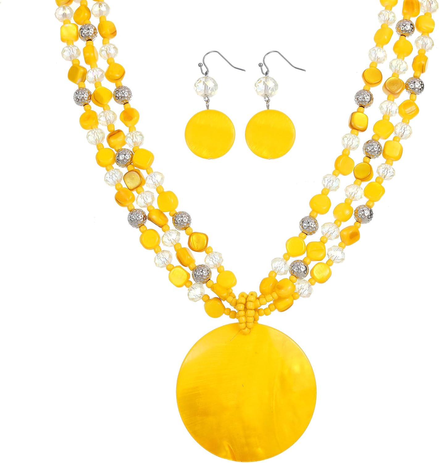 Multi-Strand Beaded Necklace for Women Colorful Beads Statement Pendant Design Jewelry Set for Women
