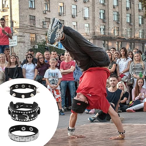 Miniatura 5 de 3 pulseras de cuero con tachuelas punk rock ajustable Emo Spike brazalete accesorio retro 80s pulsera tachonada para hombres mujeres