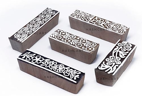 Boreder Design - Juego de 5 sellos de bloques de madera, bloques de impresión de textiles indios, sellos de madera para manualidades en tela,