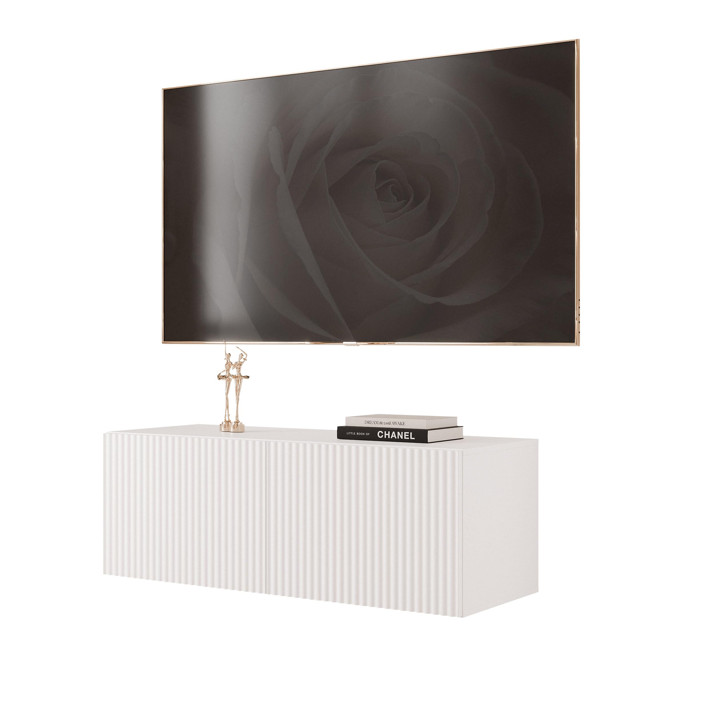 TV Lowboard hängend mit LED und 2 Fächern 100 cm Weiß Matt
