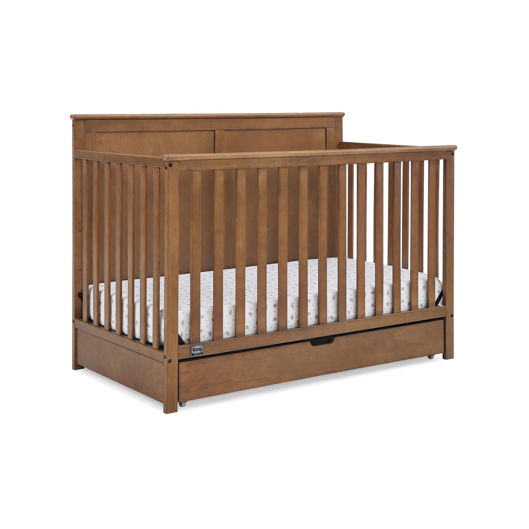 Simmons Kids Logan 6-in-1 Convertible Crib with Underdrawer - Greenguard Gold Certified, Chestnut