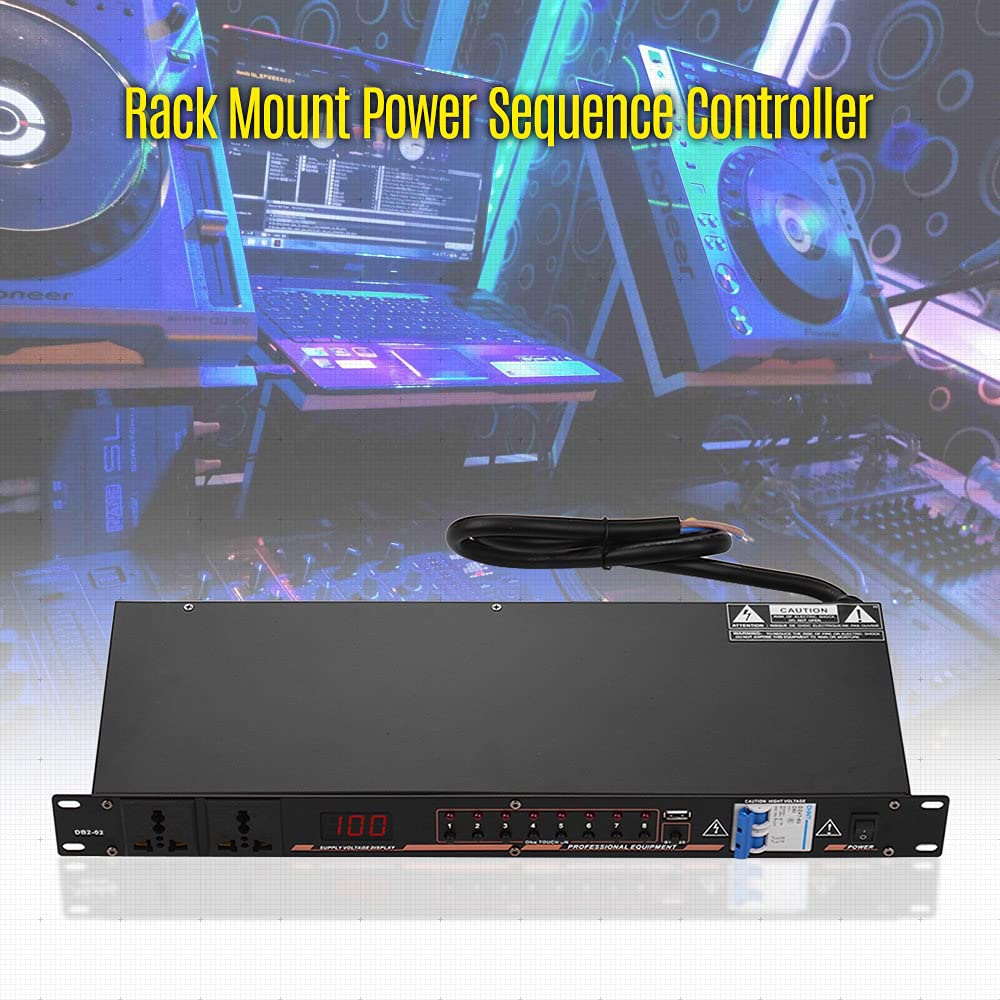 DB2-02 10-Fach Rack-Montage Power Sequence Controller Conditioner Überspannungsschutz Netzteilregler mit LED-Anzeige USB-Schnittstelle für DJ-Equipment Instrument Rigs Audio-Aufnahmesystem