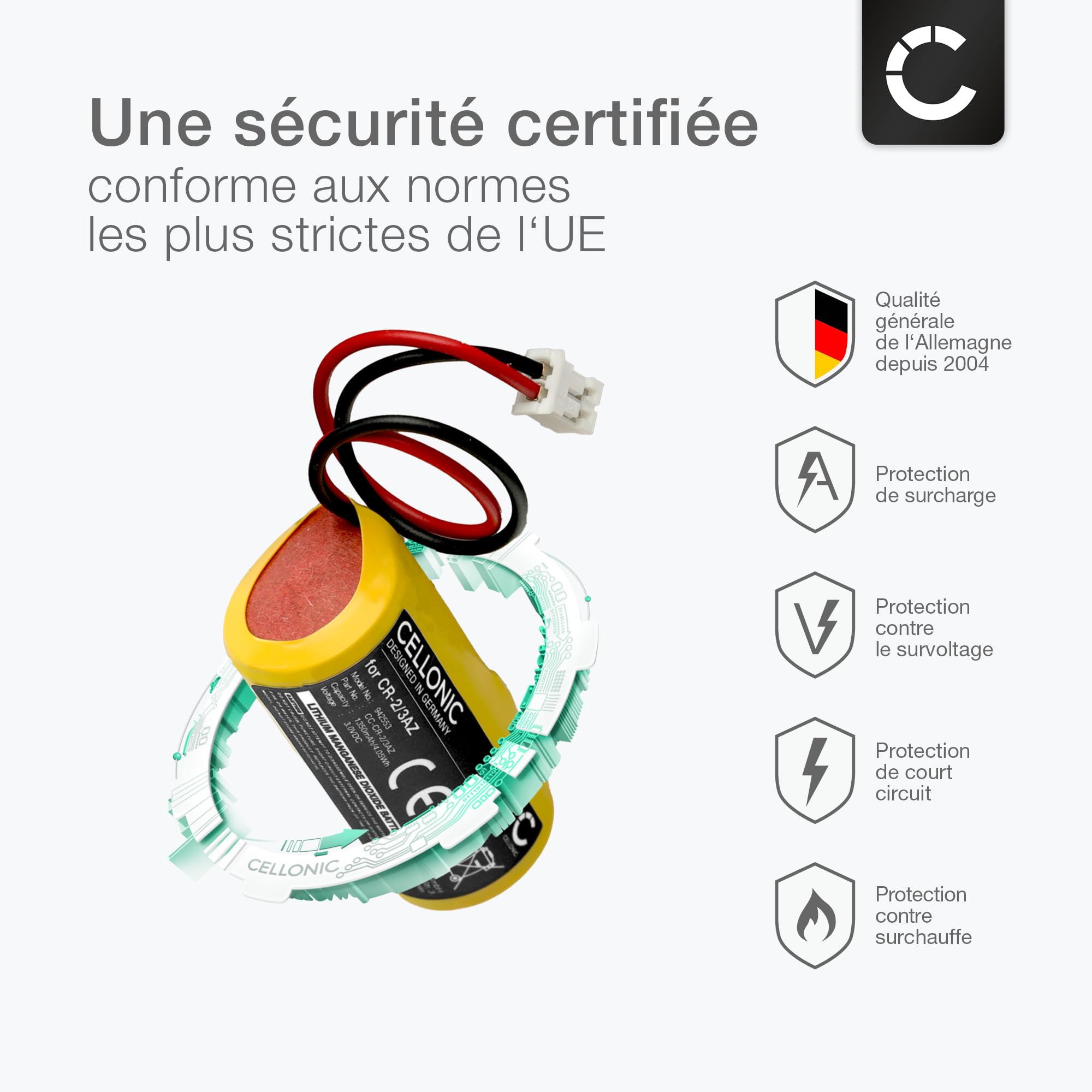 CELLONIC 1x Batterie Compatible avec Verisure Brandvarnare, Sirene | 1x, (1350mAh, 3V, Li-MnO2), Domotique / Smart Home Batterie pour Verisure Camera Detector, Voiceq, Voice, Night Control