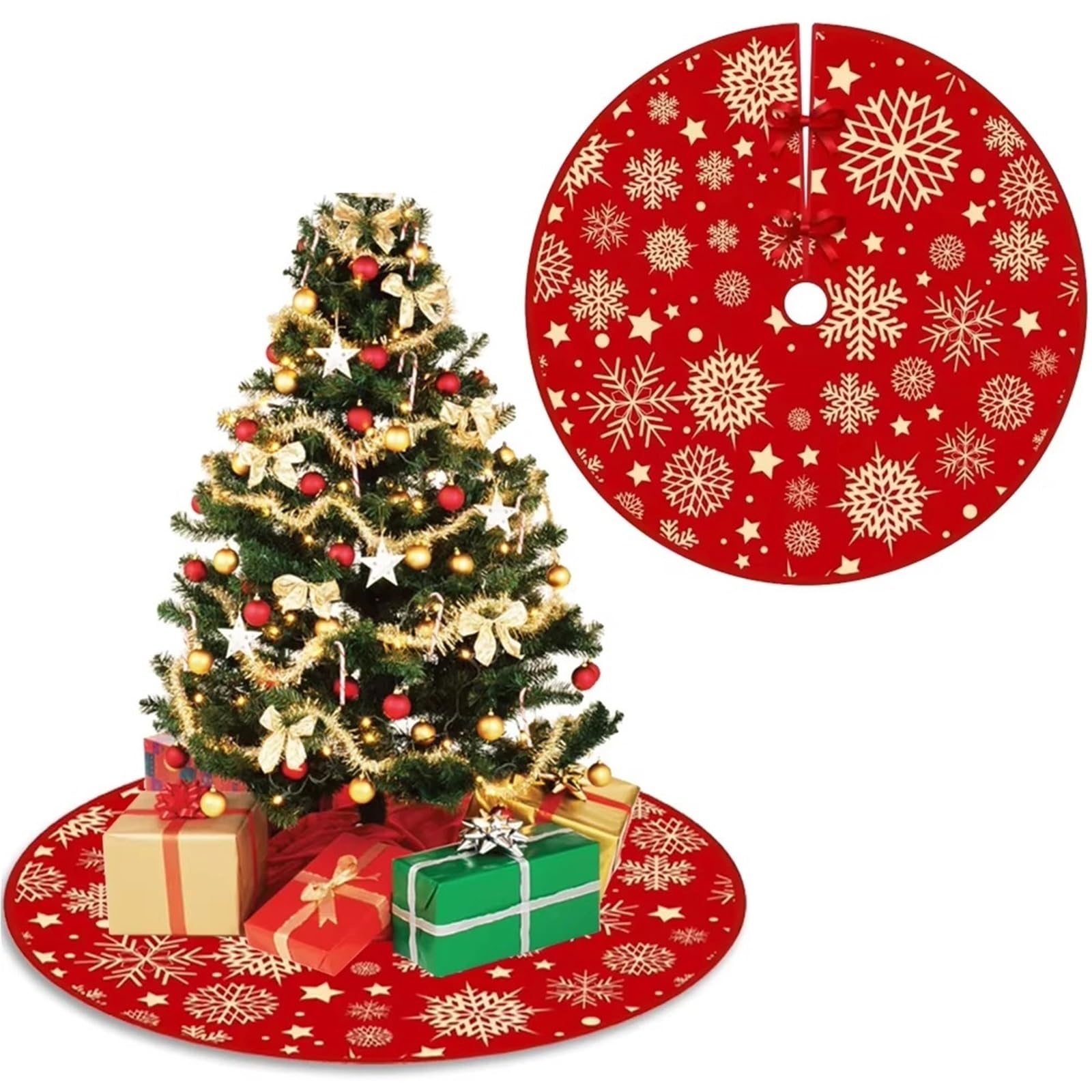 tappeto albero di natale Tappeto for albero di Natale con fiocco neve rosso e stella, decorazione for la casa il soggiorno(Diameter 120cm)