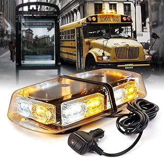 Xprite White Amber 36 LED Roof Top Mini Strobe Lights Bar 16 Flashing Modes Warning Beacon Light w/Magnetic Base for Emergency Hazard Vehicles, Trucks, Snow Plow, Construction Cars Bus