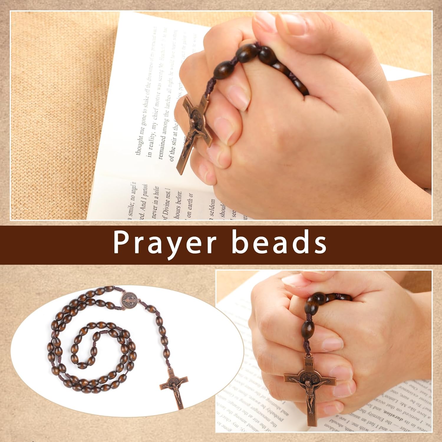 Wooden Rosary Beads, 30cm Brown Rosary Necklace, Premium Solid Walnut Blessed Rosary for Men Women, Dangling Cross Pendant Rosarios Catolicos, Prayer Beads First Communion, Religious Christian Gift - Image 7