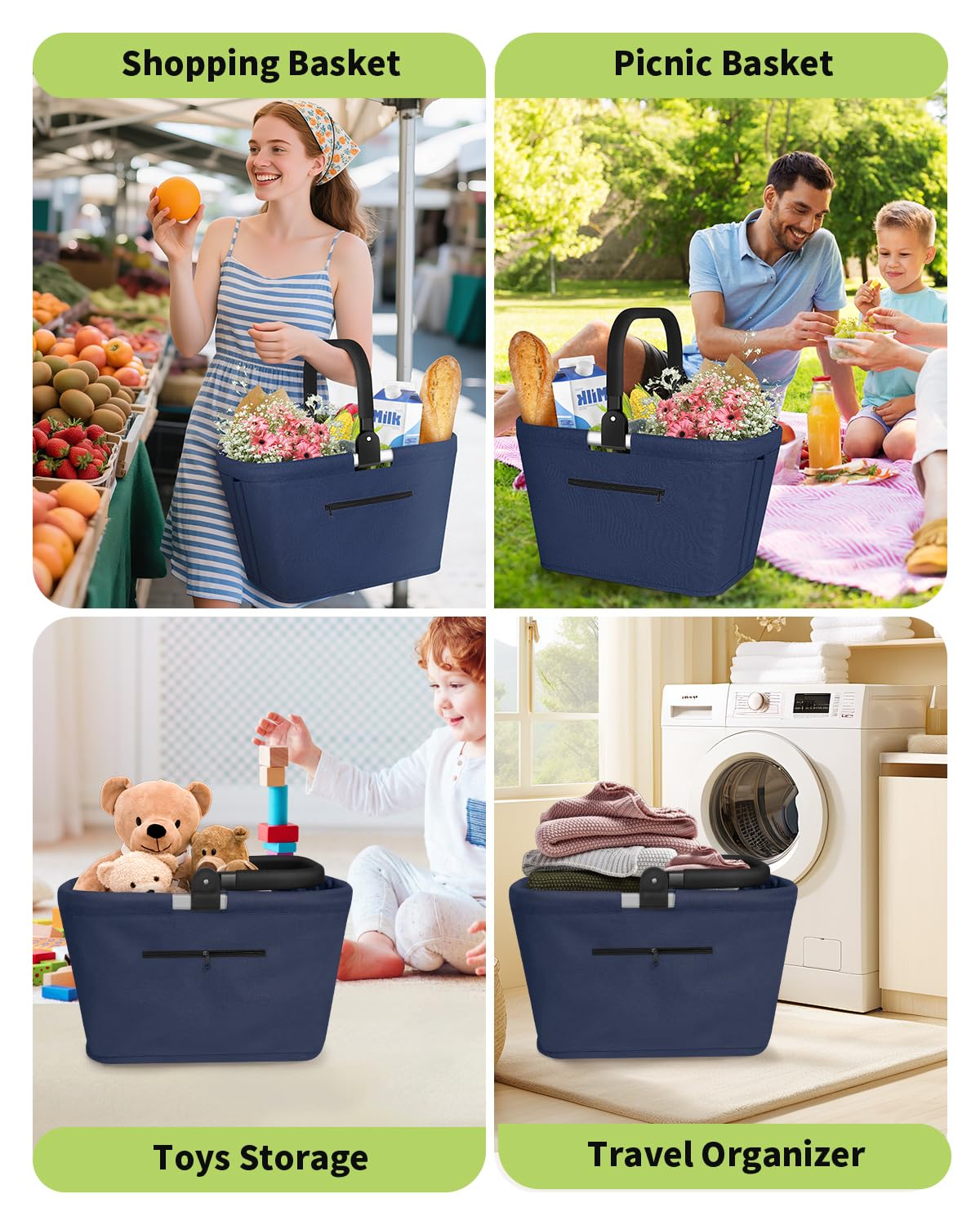 Panier de Pique-Nique Isotherme, 35L Grande Capacité Panier Picnic Isotherme Pliable Sac Pique Nique Glacières de Camping et Randonnée Extérieur Portable, Isolation Chaud/Froid - Bleu