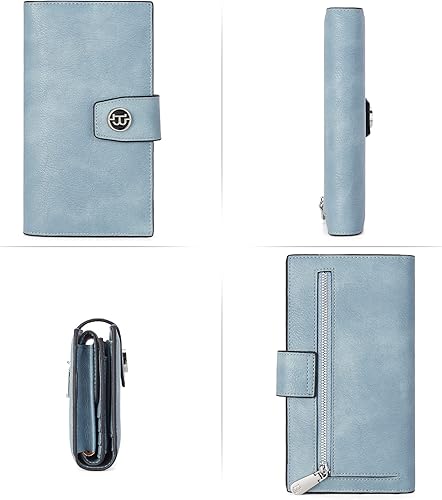 Miniatura 7 de BOSTANTEN Carteras de cuero para mujer, bloqueo RFID, gran capacidad, triple tarjetero, embrague para teléfono