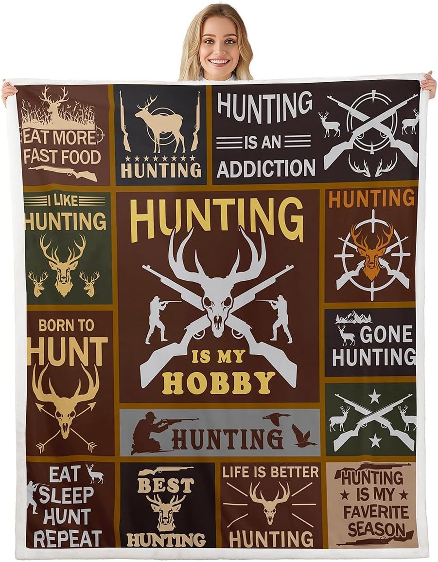 Feelyou Deer Hunting Plush Blanket for Bed Sofa Couch for Kids Hunting Gifts Sherpa Blanket Boys Girls Deer Antlers Plush Blanket for Bed Sofa Couch Farmhouse Fuzzy Blanket Queen 90"x90"