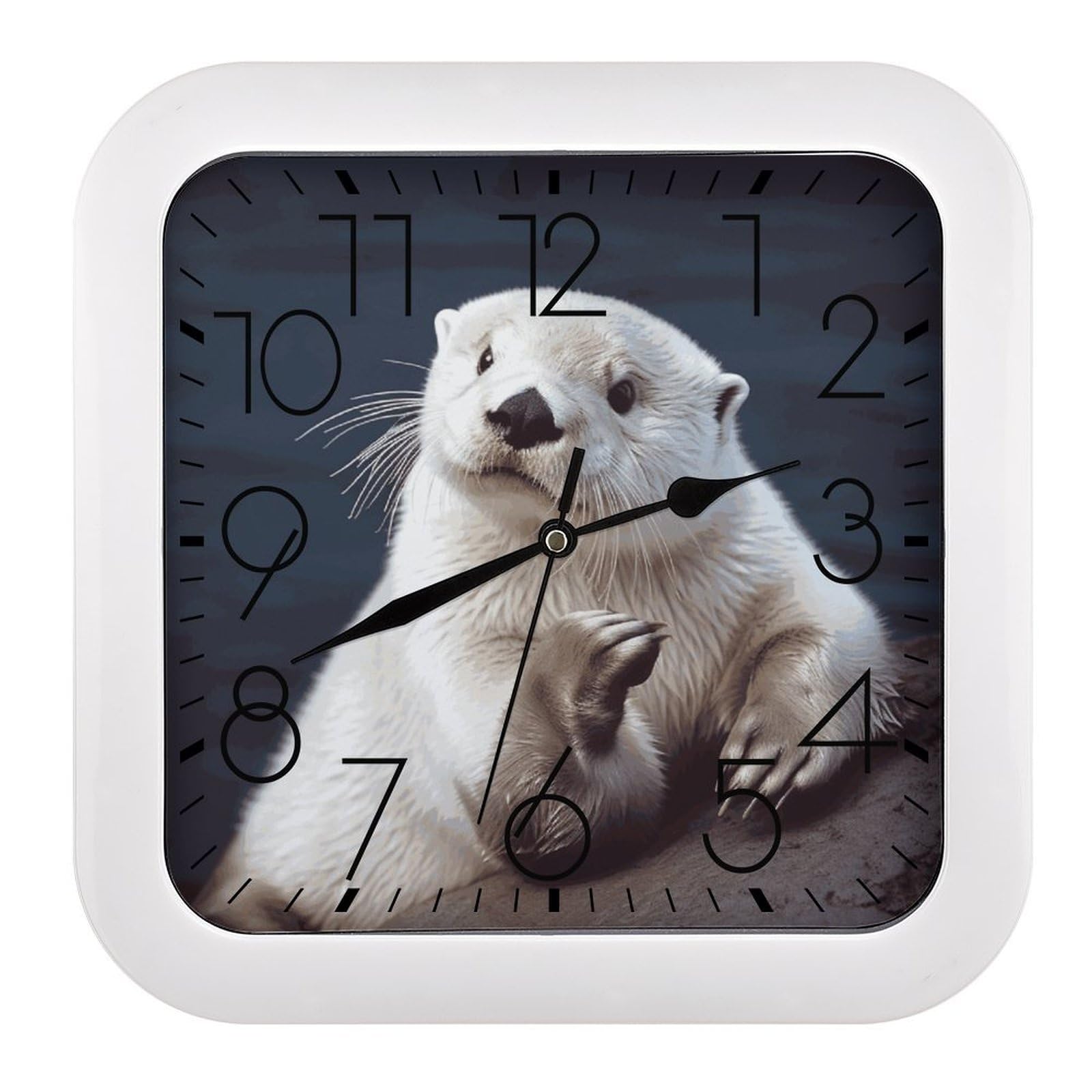 JTREHY White Otter Wall Clock The Sound is Soft Square Timepiece Fashion Precise Easy to Read Numbers | Perfect Living Room Kitchen Or Office Clocks