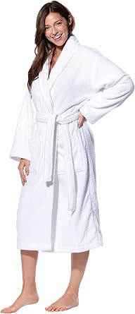 Terry Cloth Robes for Women and Men 100% Turkish Cotton Kimono Womens Robe Mens Bathrobe | White Velour, XX-Large (White Shawl, Large/XL (One Size))
