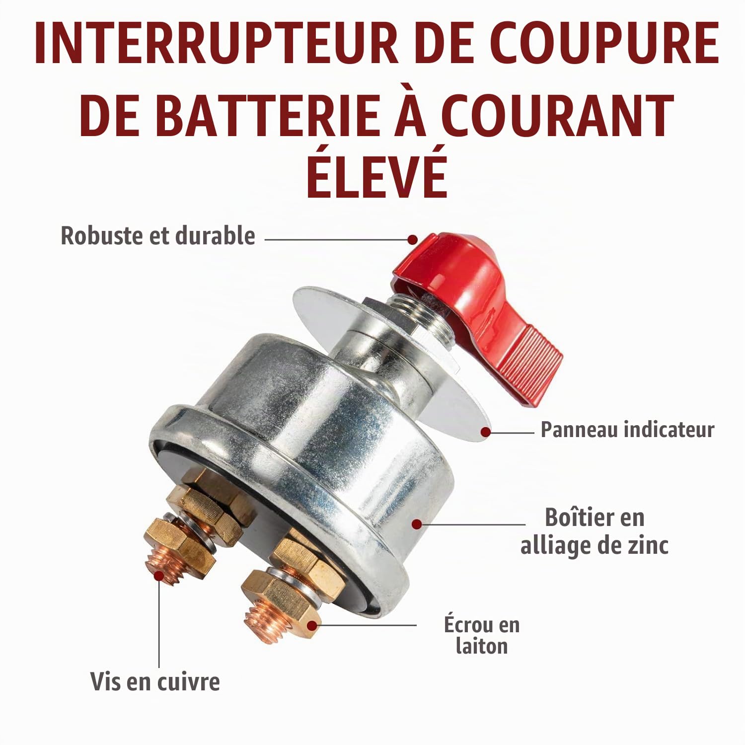 Greluma Kit de commutateur de déconnexion de batterie principal à courant élevé 300A,interrupteur de coupure de courant de batterie 12-48V avec plaque frontale pour voiture,véhicule,hors-bord marin
