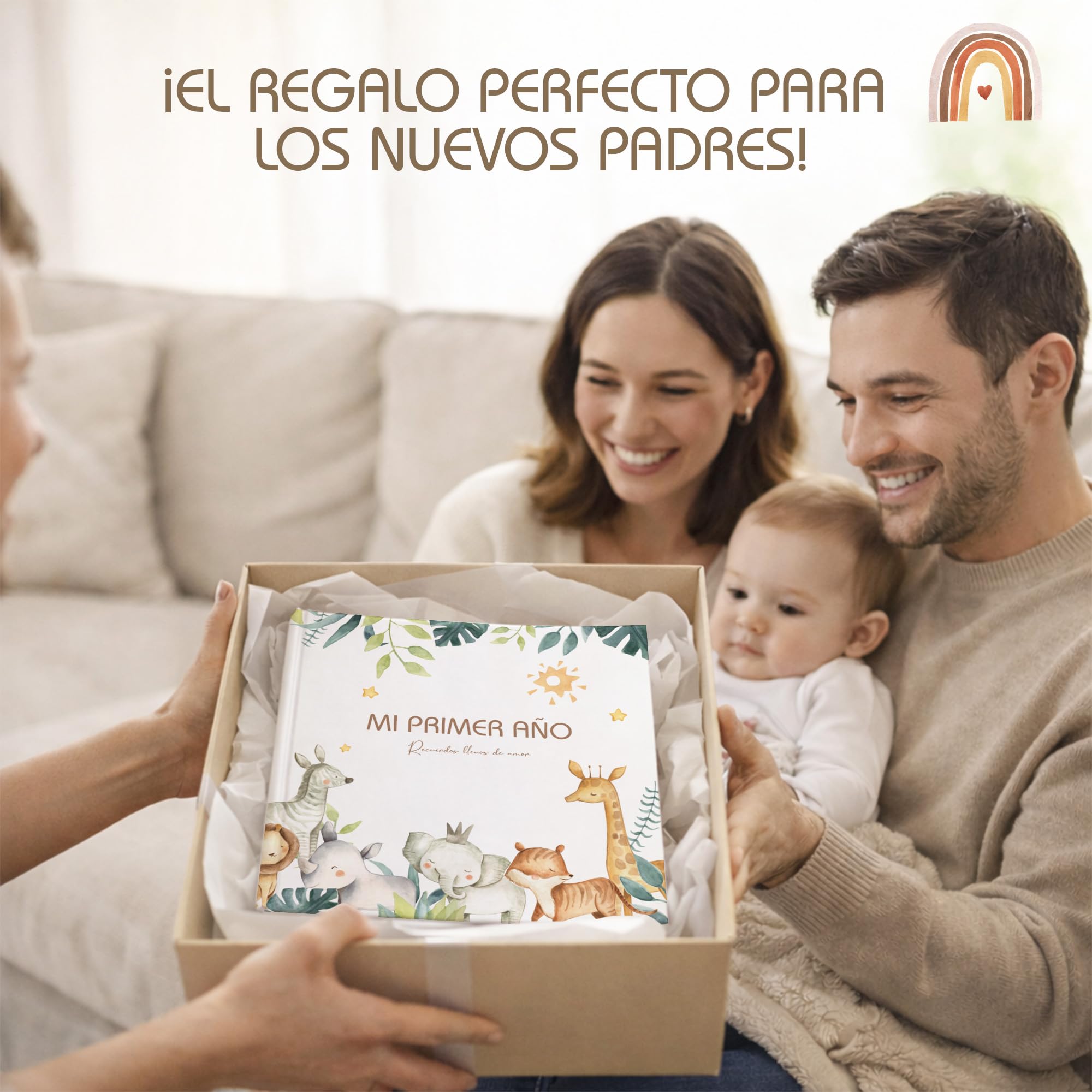 Libro Recuerdos bebe y Album Fotos bebe, 86 Páginas con Pegatinas - Desde el Nacimiento hasta los 1 Años - Baby Shower Regalo bebe Recien Nacido Niño y Niña