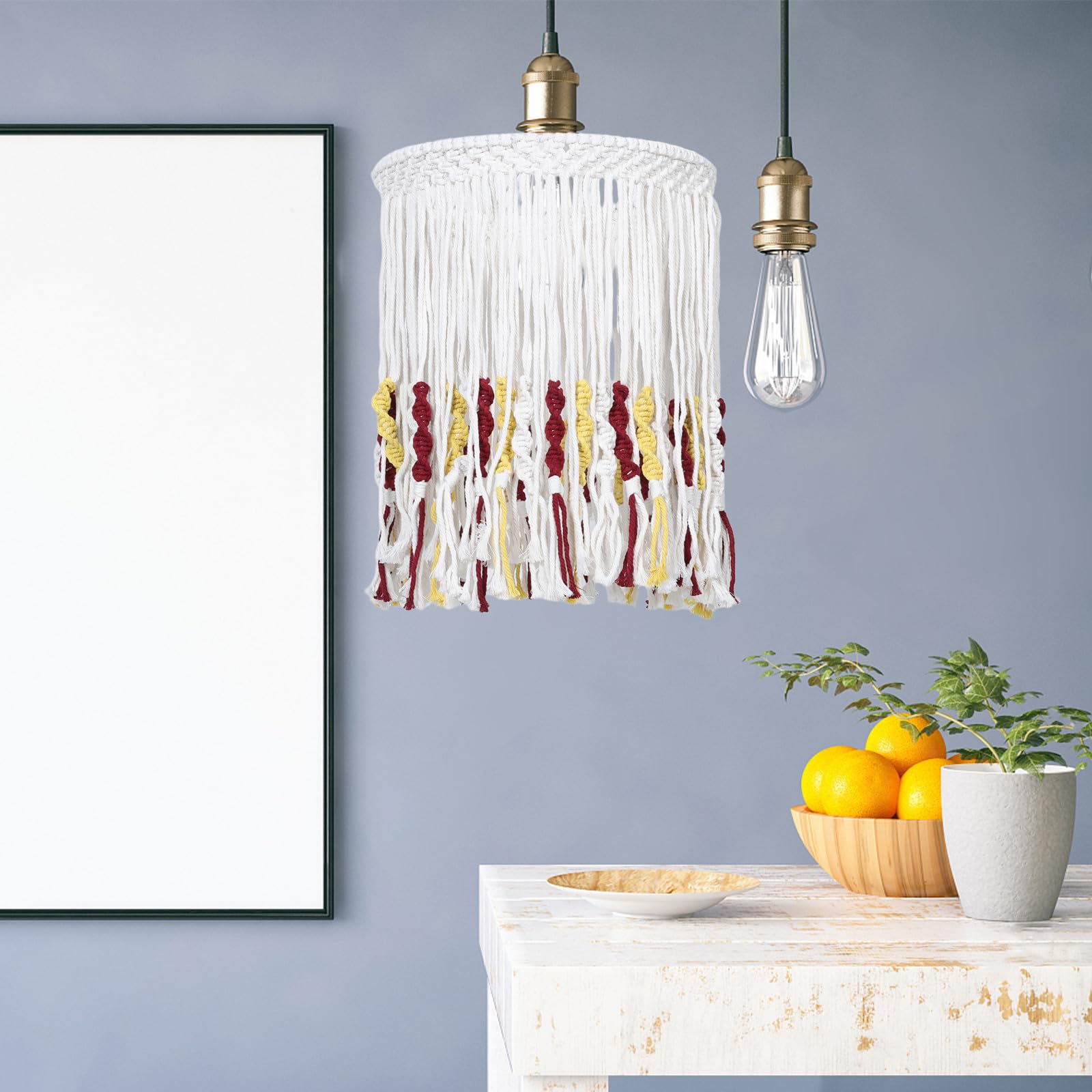 Hemobllo Paralume Boho in Cotone Intrecciato con Nappe, Lampada Sospensione Beige per Camera da Letto, Stile Rustico e Assemblaggio Facile