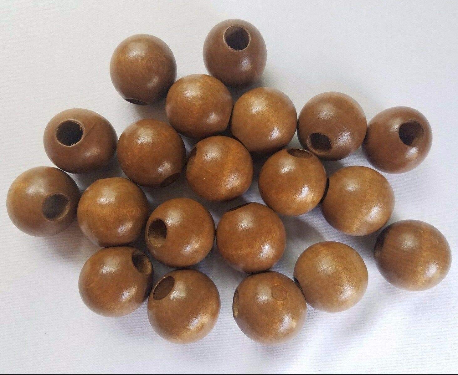 32mm 1-1/4 inch Large Round Wood Macramé Beads with Large 12mm 1/2 inch Hole, 20 Count (Maple)