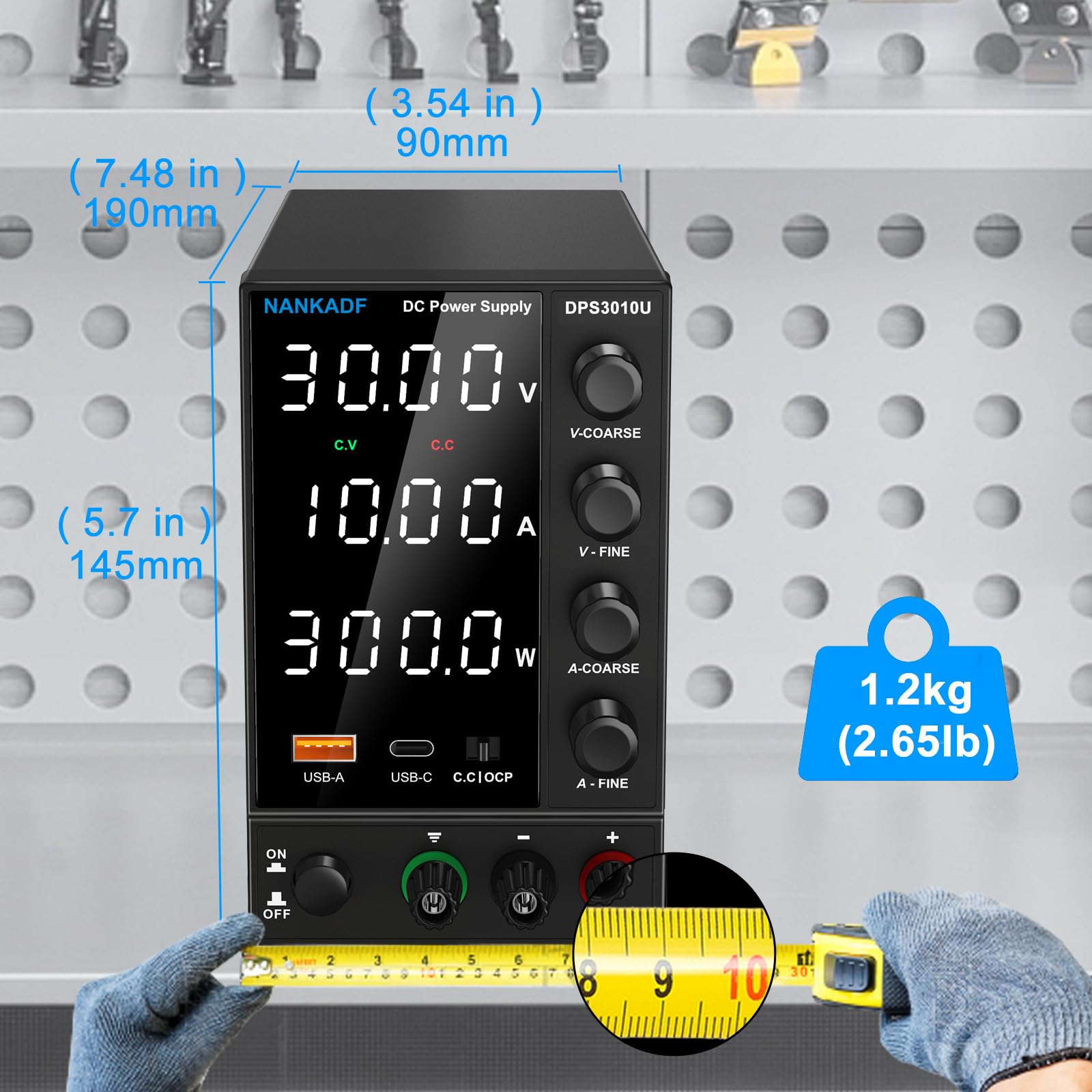Labornetzteil 30 V 10 A, Variables DC-Netzteil mit USB-A/Typ-c-Schnellladeanschluss, Labornetzgerät mit hochpräzisem 4-Stellige LED-Anzeige Gebereinstellknopf