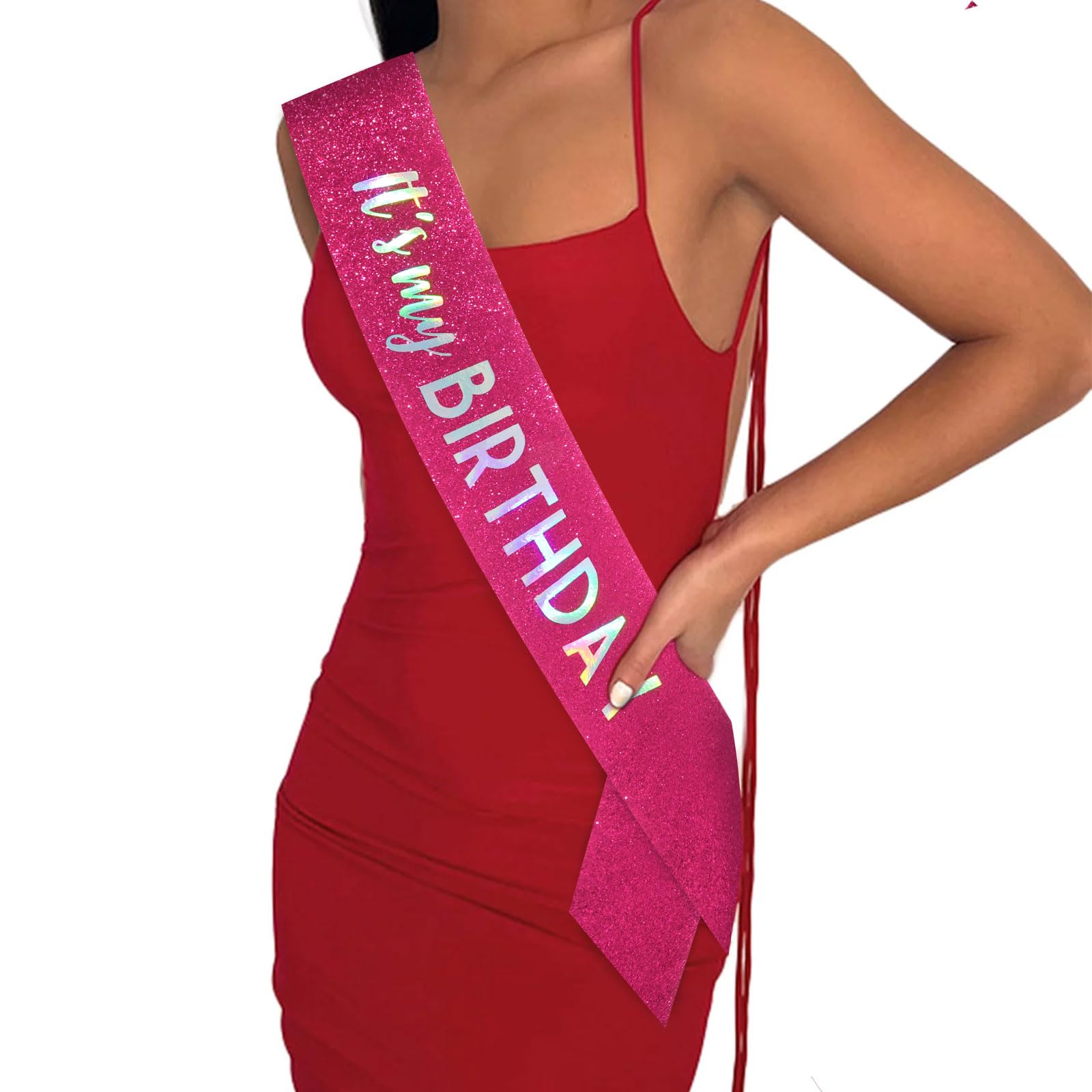 It's My Birthday Schärpe, Glitzer-Schärpe mit mehrfarbiger Folie, Happy Birthday-Dekorationen für Damen, Mädchen, Männer, Jungen, rosa Party-Dekorationen