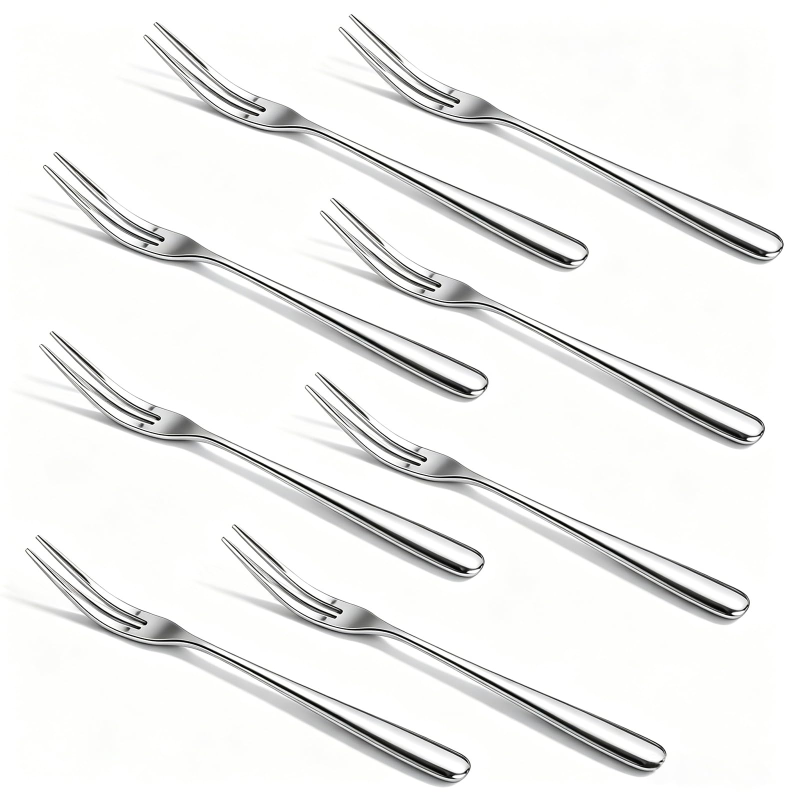 Cocktail Forks Set of 8, 304 Stainless Steel Mini Appetizer Forks Mirror Polished Small Dessert Fruit Forks for Olives Cheese Escargot Shrimp Cocktail, Dishwasher Safe Silverware