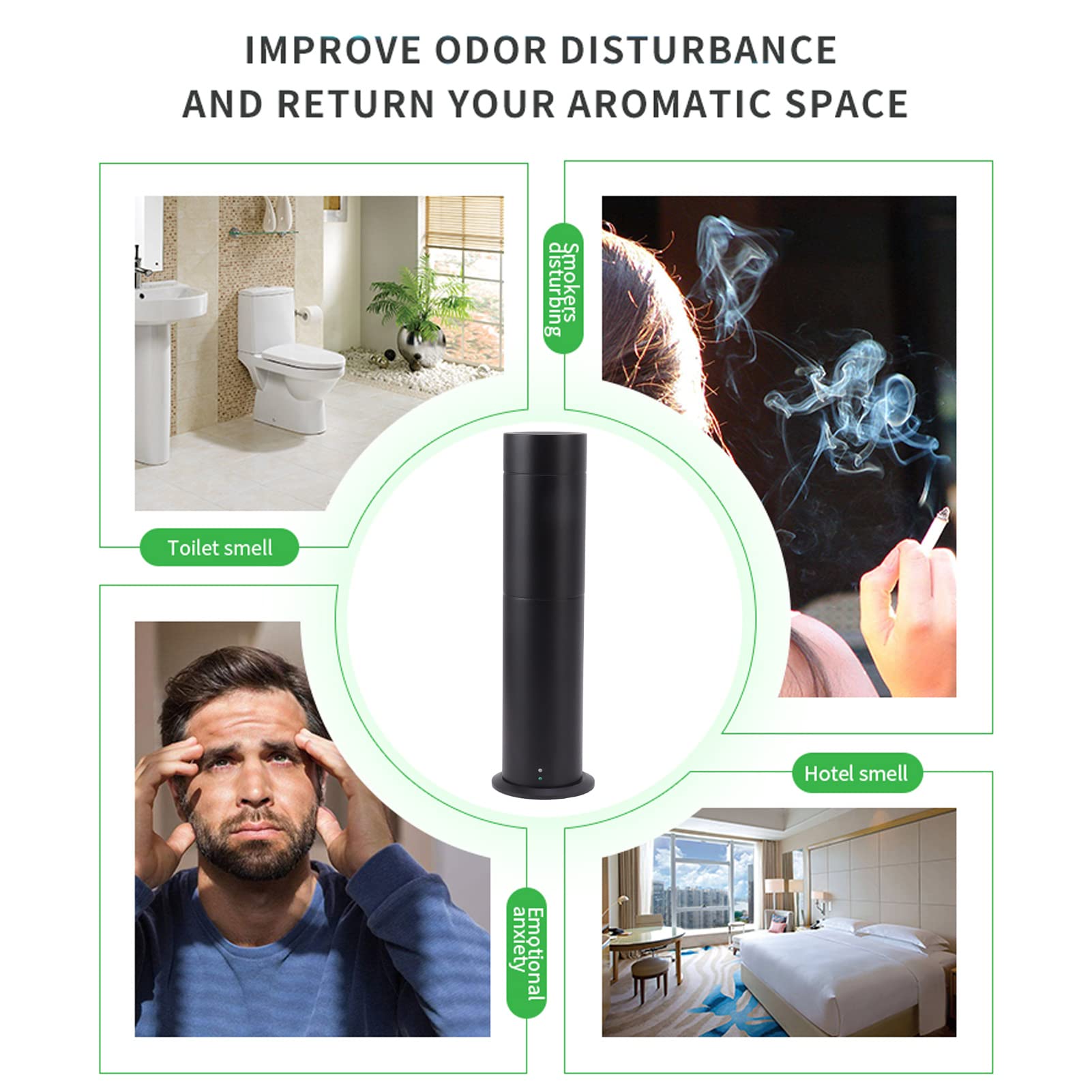 Ätherisches Öl Diffusor, einstellbare Zeit und Duft Diffusor Luftbefeuchter mit Deckel 200 Kubikmeter, 120ML, Memory Switch, Aroma Diffusoren für Aromatherapie, Haus, Raum (Schwarz)