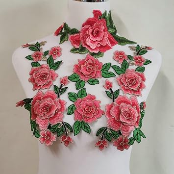 1 Pair Embroidery Rose Flower Sew On Patch Dress Hat Bag Jeans Applique Crafts Clothing Accessories DIY Orange red