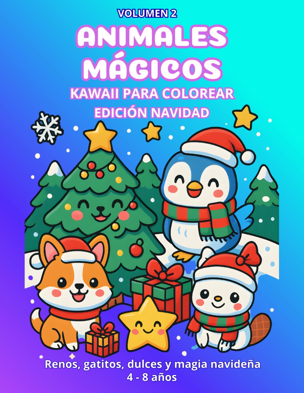 Animales mágicos Kawaii para colorear Edición Navidad