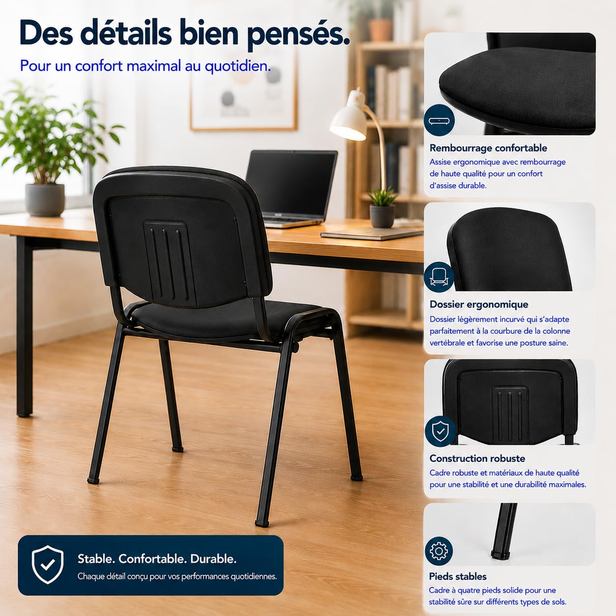 Topsit Lot de 2 Chaises Visiteur ISO Chaise de conférence empilable et Confortable avec Assise et Dossier rembourré